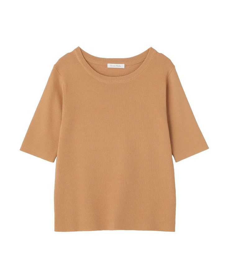 Green Parks「5分袖ニットプルオーバー」|ニット・セーター|Camel