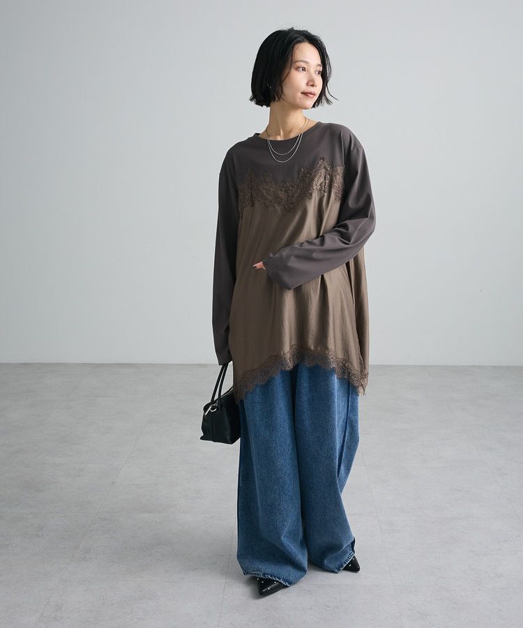 Green Parks「サテンビスチェドッキング長袖プルオーバー」|Tシャツ・カットソー|