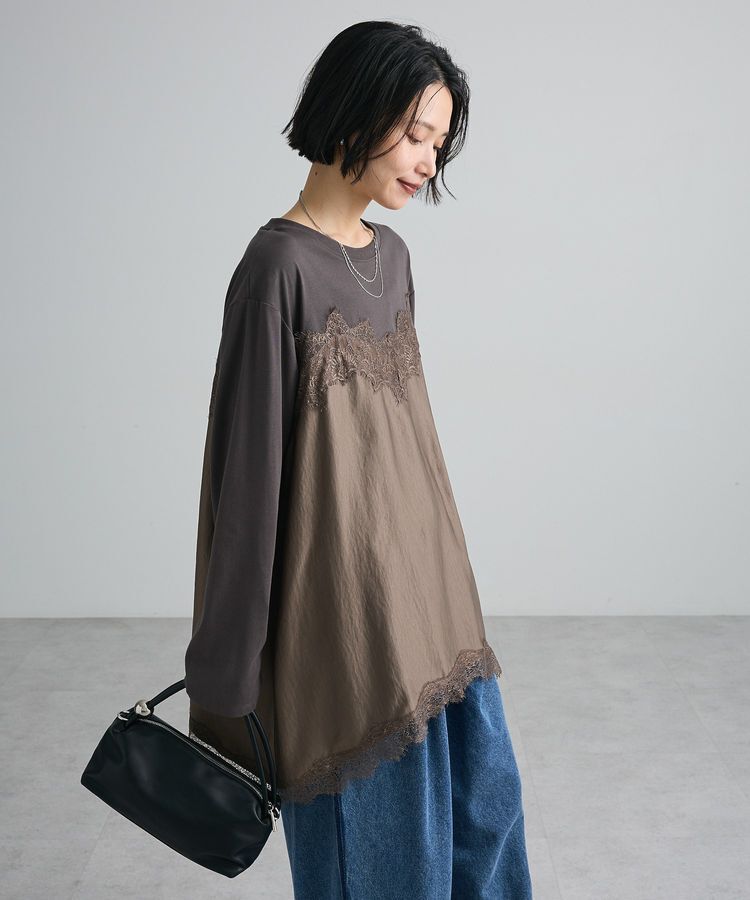 Green Parks「サテンビスチェドッキング長袖プルオーバー」|Tシャツ・カットソー|