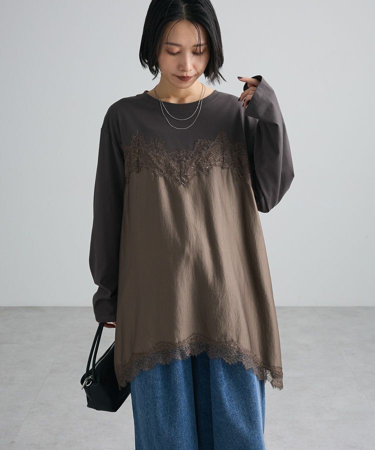Green Parks「サテンビスチェドッキング長袖プルオーバー」|Tシャツ・カットソー|Mocha