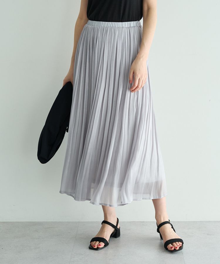 YECCA VECCA「シャイニーサテンプリーツスカート」|スカート|Light Gray