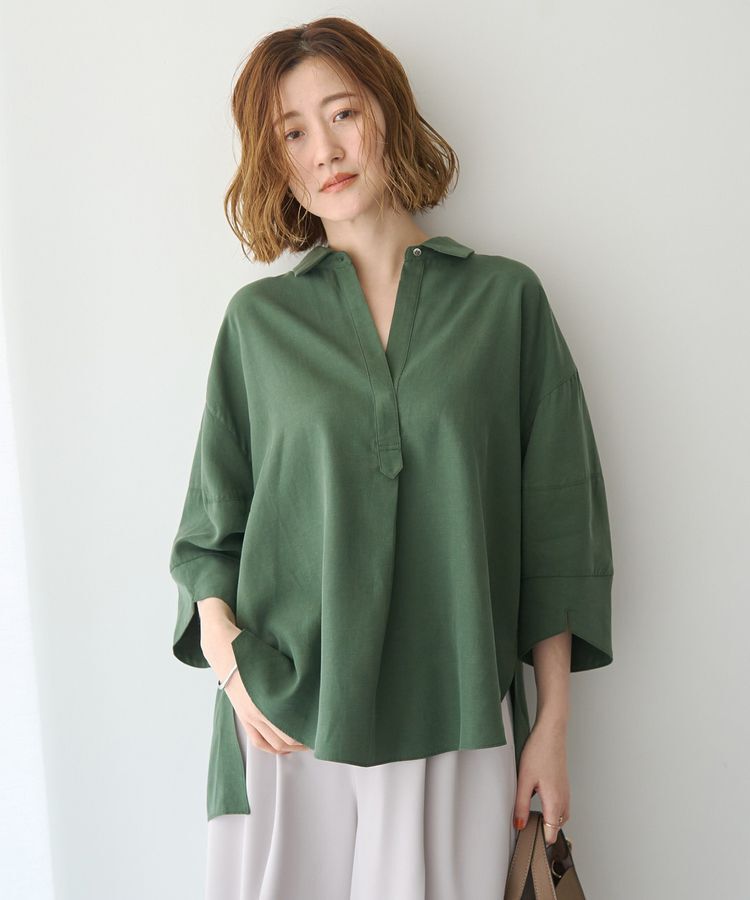 Editt by YECCA VECCA「バルーン袖スキッパーシャツ」|シャツ・ブラウス|Dark Khaki