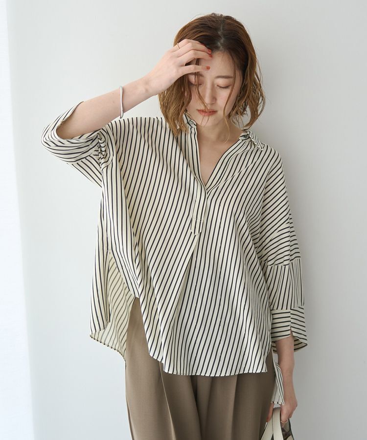 Editt by YECCA VECCA「バルーン袖スキッパーシャツ」|シャツ・ブラウス|Stripe