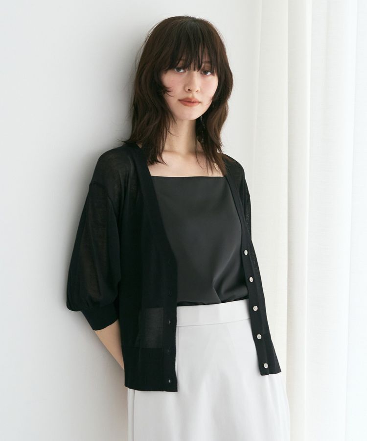 YECCA VECCA「シアーニットVネックカーディガン」|カーディガン|Black