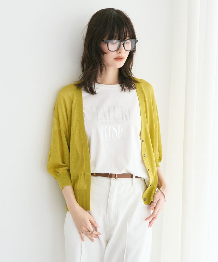 YECCA VECCA「シアーニットVネックカーディガン」|カーディガン|Yellow
