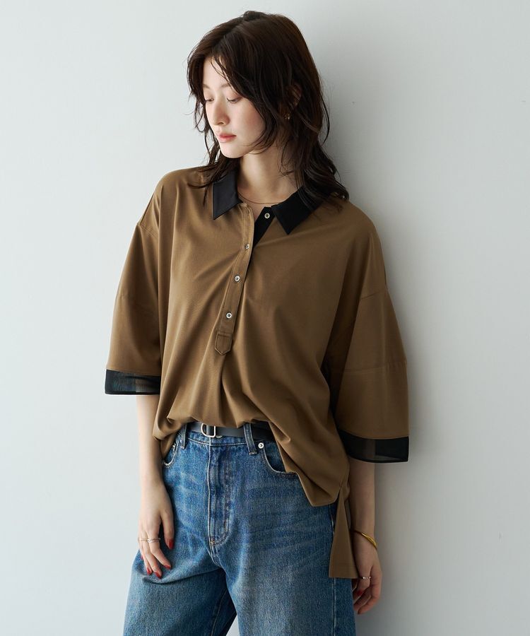 Editt by YECCA VECCA「袖口シアーポロカットソー」|Tシャツ・カットソー|Brown
