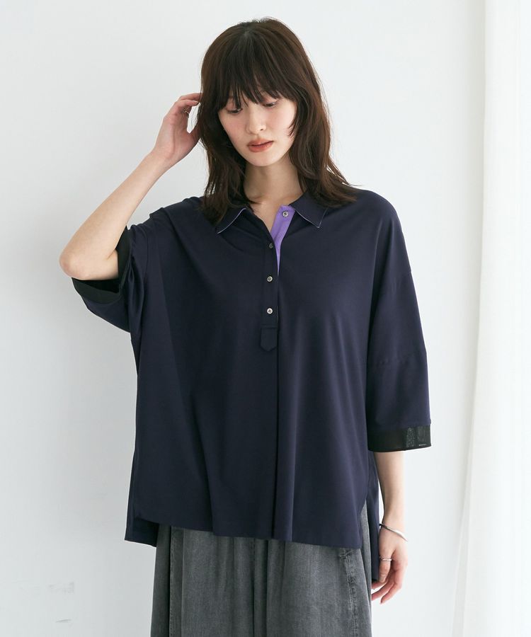 Editt by YECCA VECCA「袖口シアーポロカットソー」|Tシャツ・カットソー|Navy