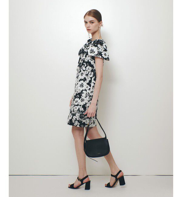 LOULOU WILLOUGHBY「モノトーンフラワープリントリボンワンピース」|ワンピース|