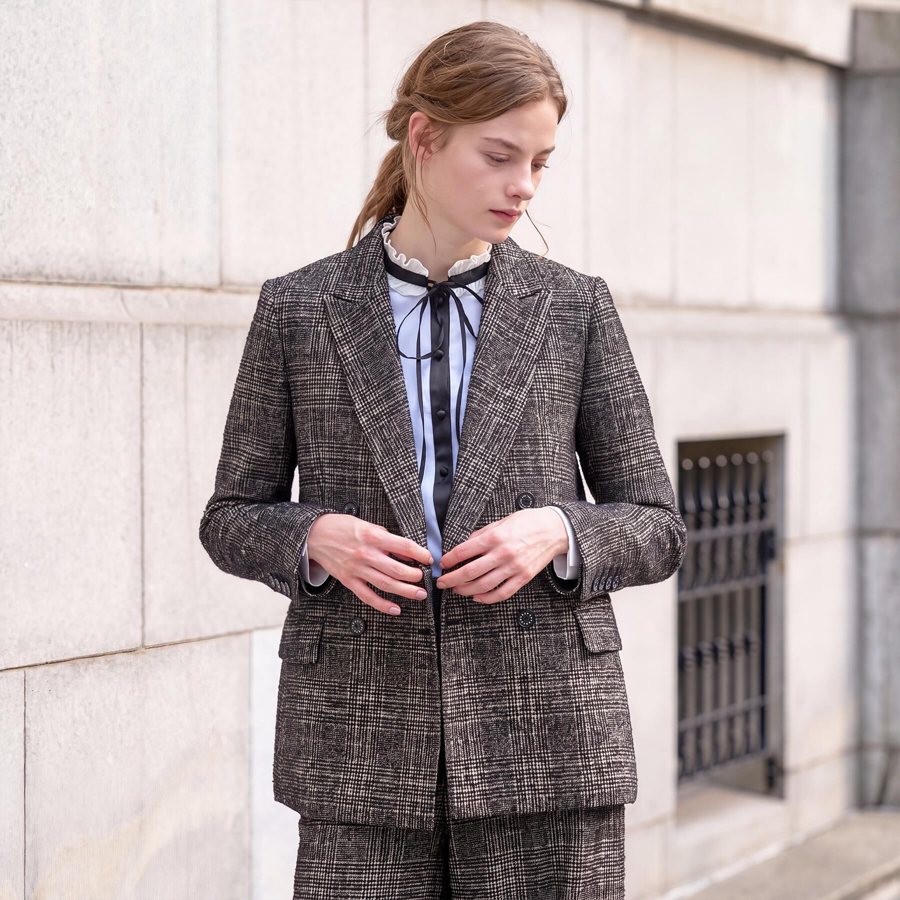 DRESSTERIOR「【セットアップ可能】ループグレンチェックダブルジャケット」|テーラードジャケット|