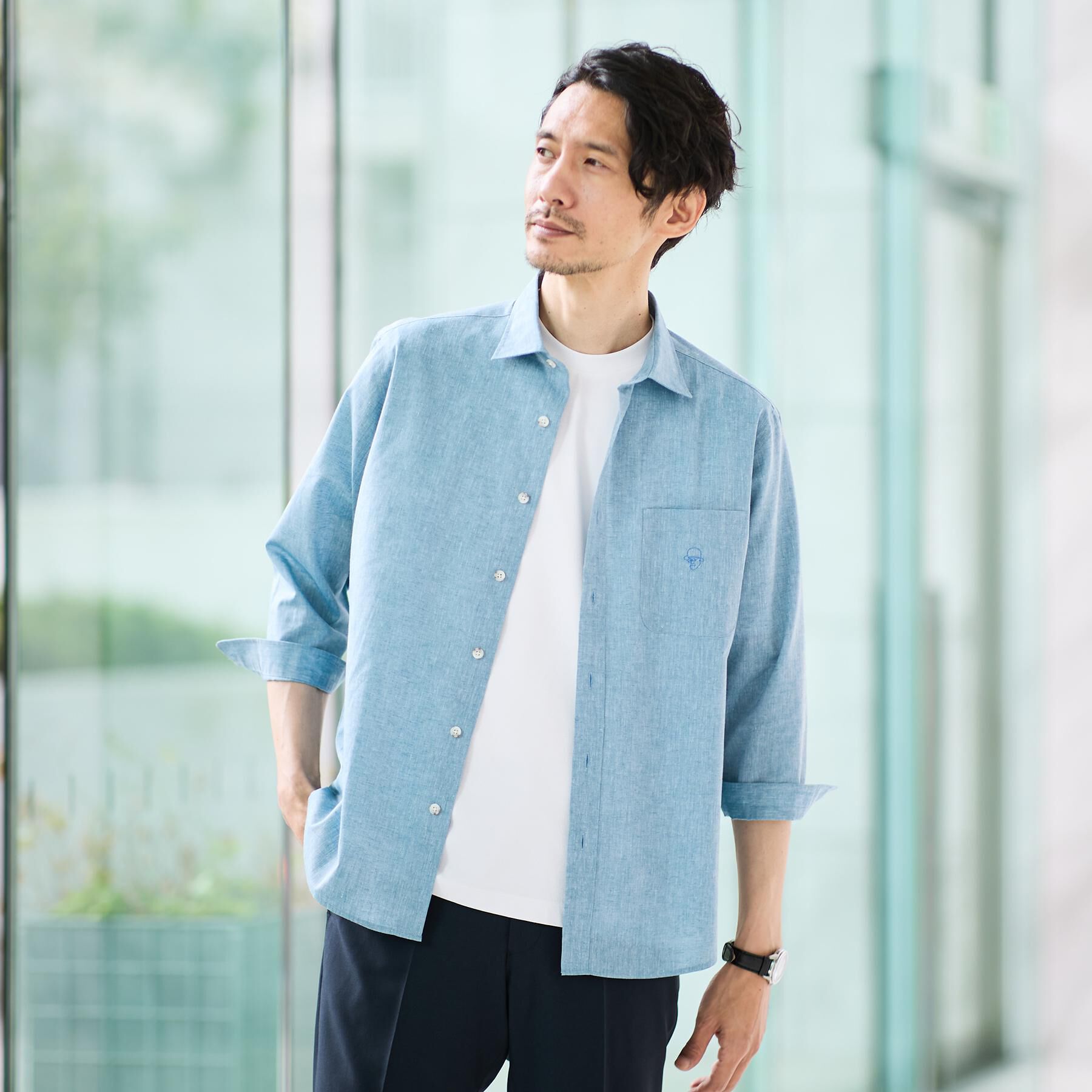 TAKEO KIKUCHI「【接触冷感】ハイブリッド リネン 七分袖シャツ」|シャツ・ブラウス|