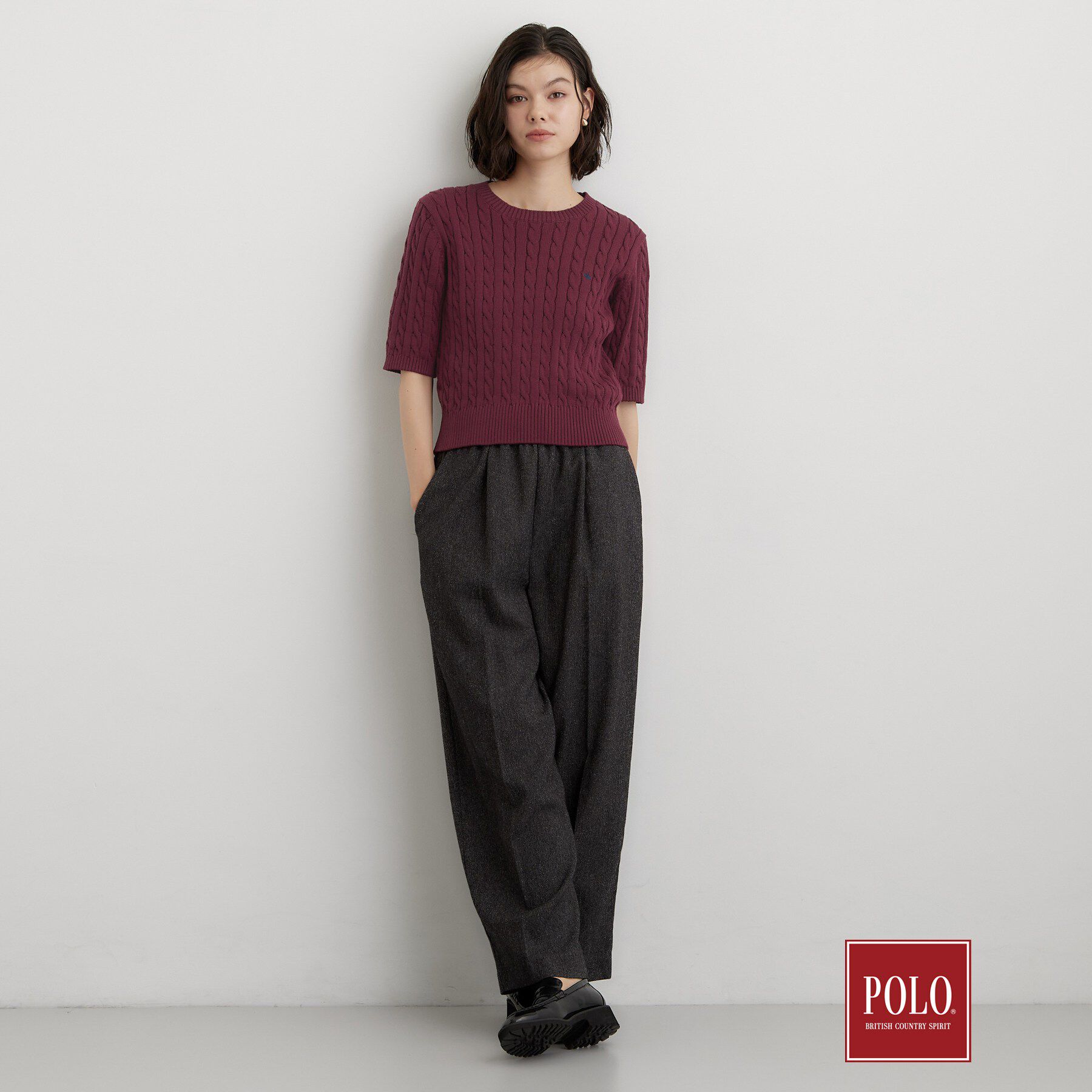 THE SHOP TK「POLO BCS/ケーブル半袖ニット」|ニット・セーター|