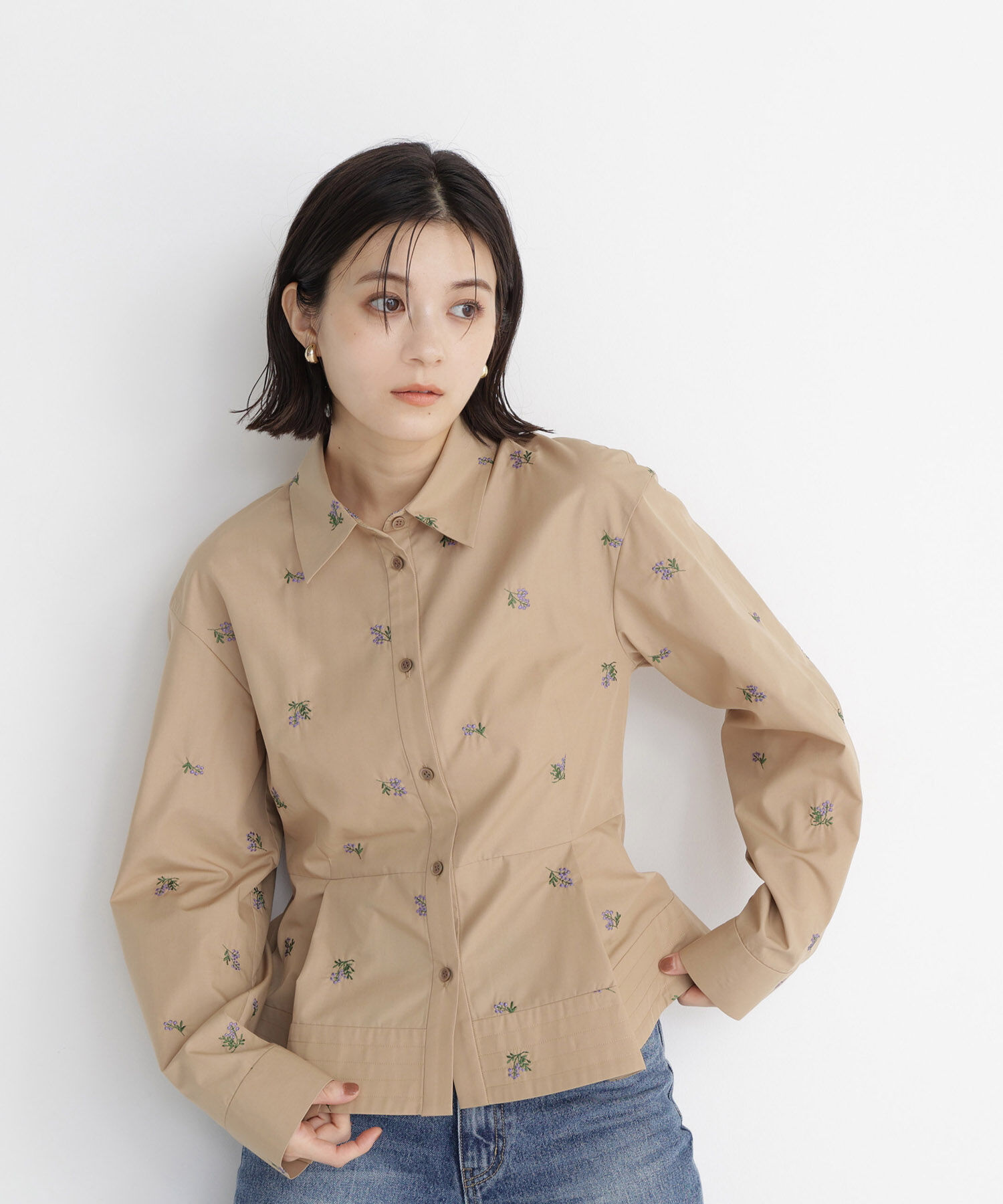  「刺繍ペプラムシャツ」|シャツ・ブラウス|
