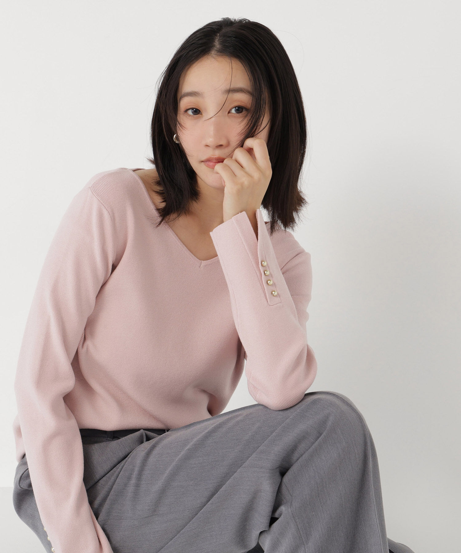  「総針ベーシックシリーズ長袖 Vネックニット」|ニット・セーター|