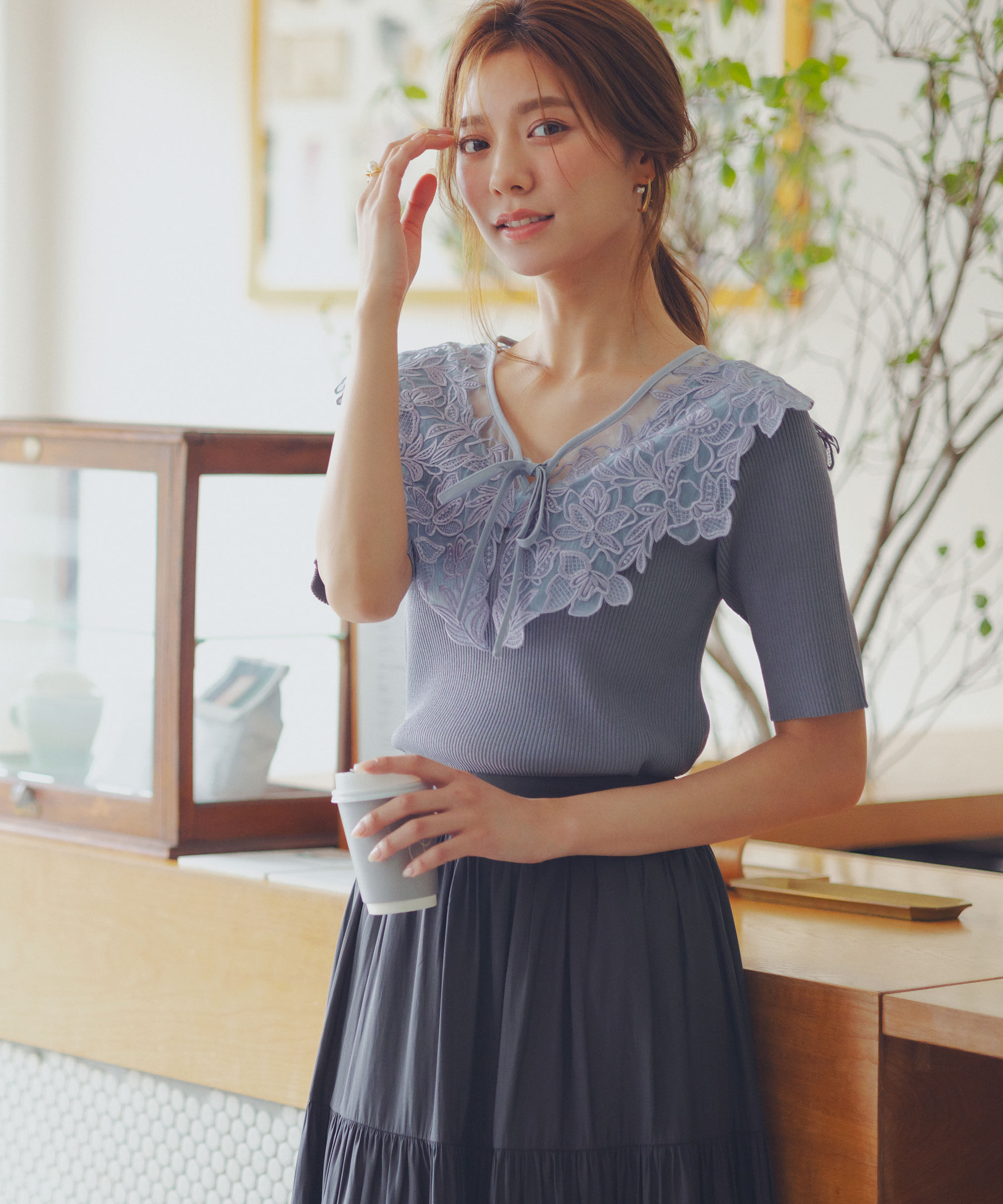 PROPORTION BODY DRESSING「ケープ風レース付きニット」|ニット・セーター|ブルー
