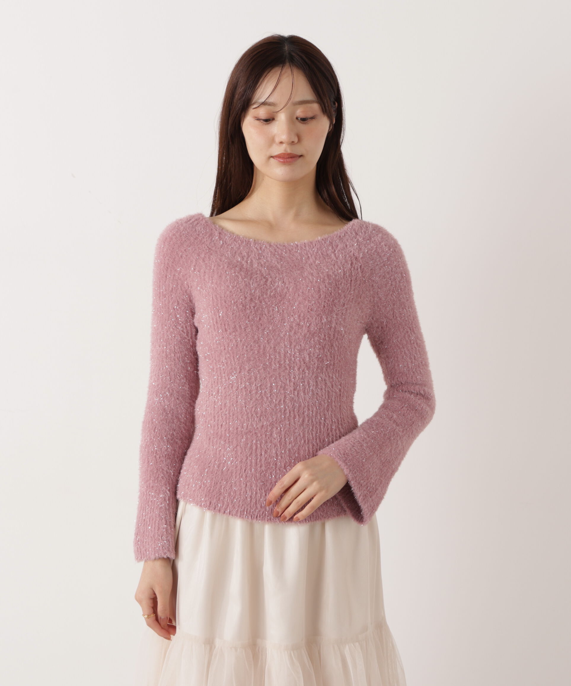 PROPORTION BODY DRESSING「ラメフェザーボートネックニット 26SS」|ニット・セーター|