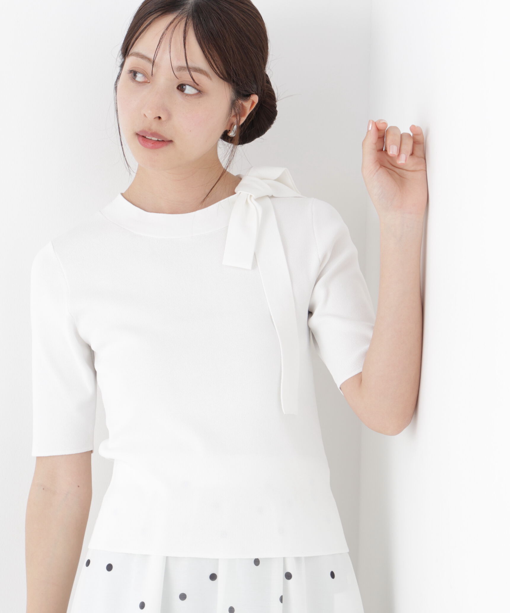 PROPORTION BODY DRESSING「＜UV＞サイドリボンニット　26SS」|ニット・セーター|エクリュ1