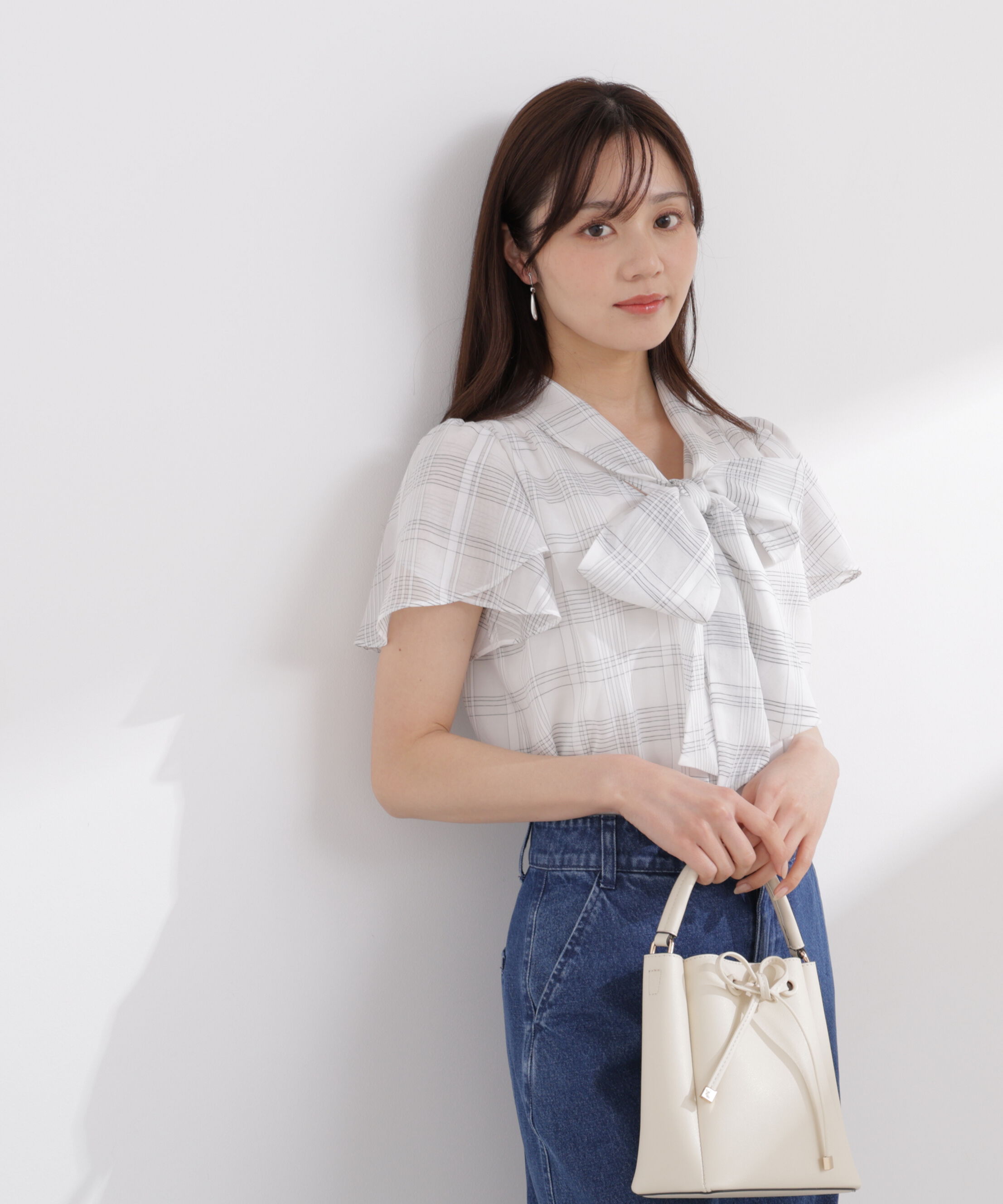 PROPORTION BODY DRESSING「チェックチューリップ袖リボンブラウス 26SS」|シャツ・ブラウス|エクリュチェ 1