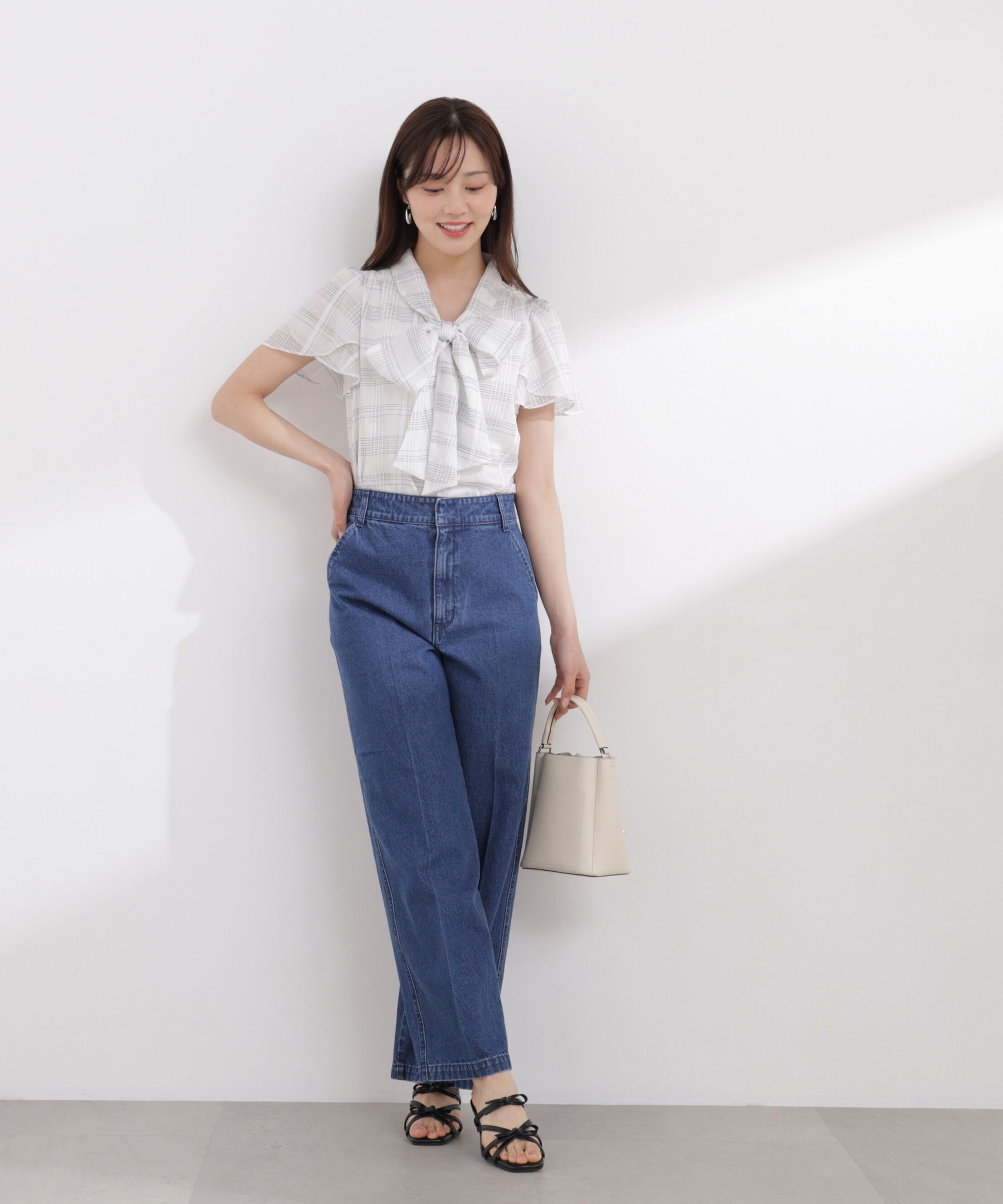 PROPORTION BODY DRESSING「チェックチューリップ袖リボンブラウス 26SS」|シャツ・ブラウス|