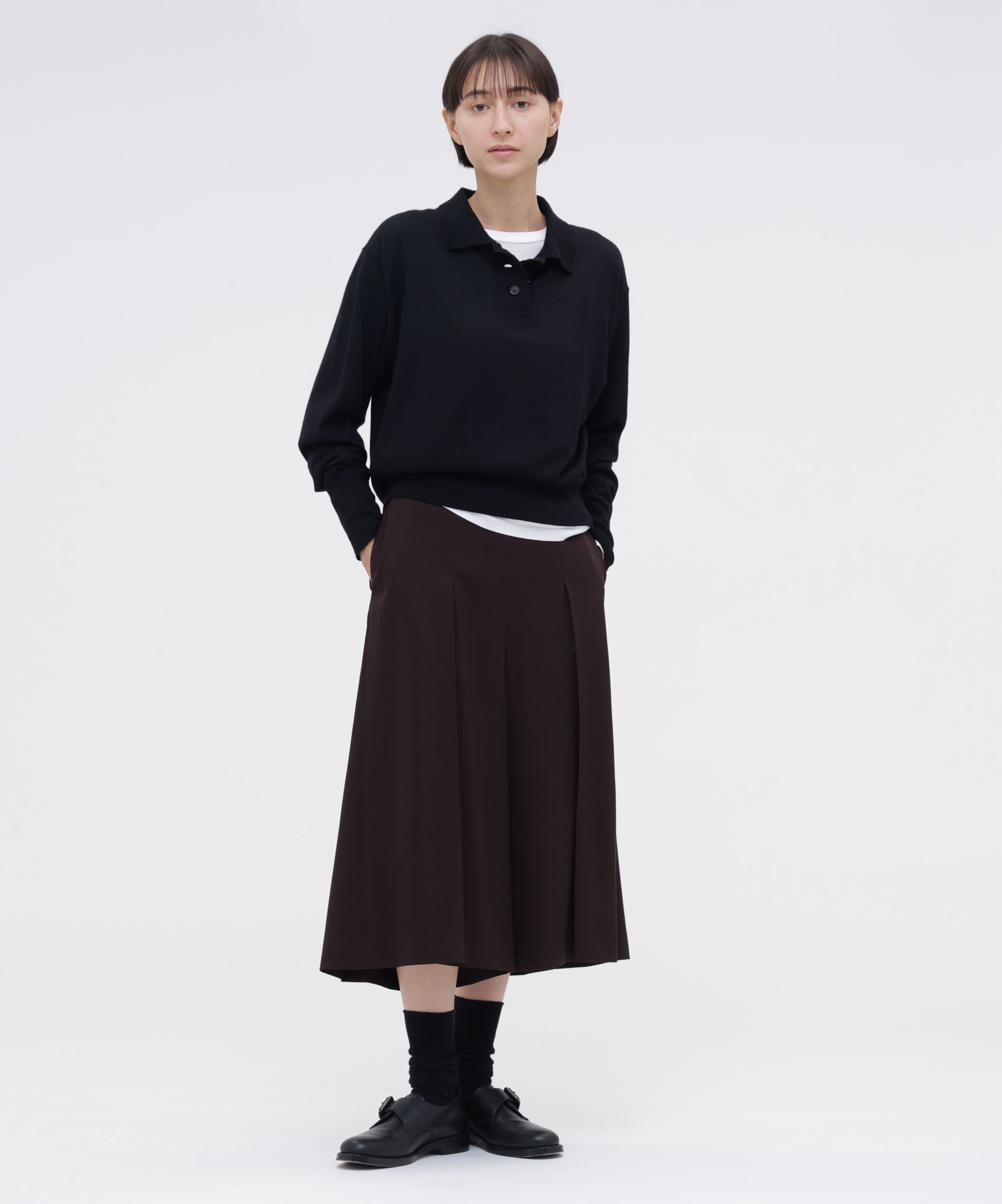  「FLUID WOOL TROUSERS」|キュロット|DARK BROWN2