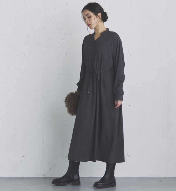 Doux archives「Ｖネックドロストギャザーワンピース」|ワンピース|CHARCOAL GRAY