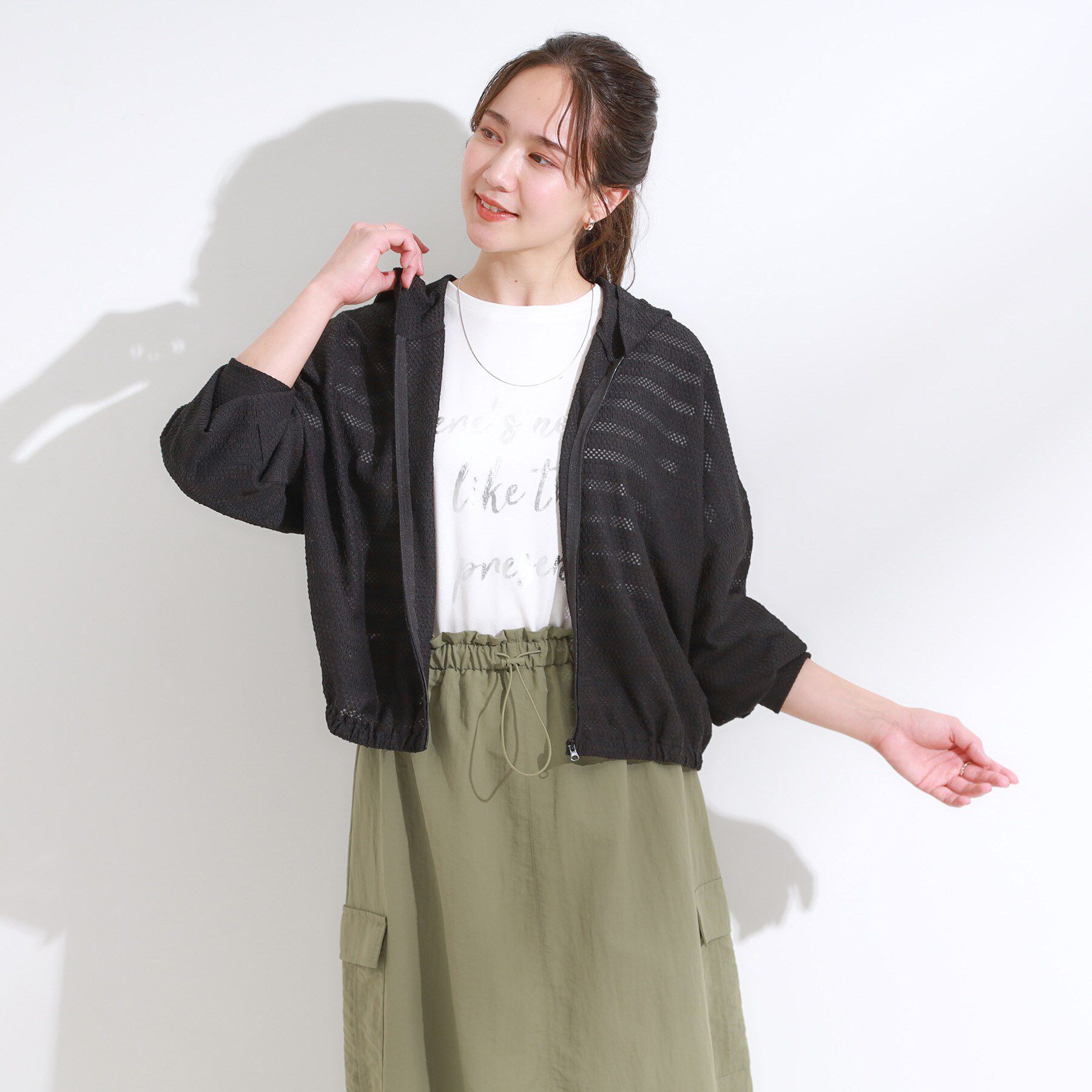 SHOO･LA･RUE「【UV/水陸両用】手の甲まで隠れる レースボーダー ラッシュガードパーカ」|カーディガン|