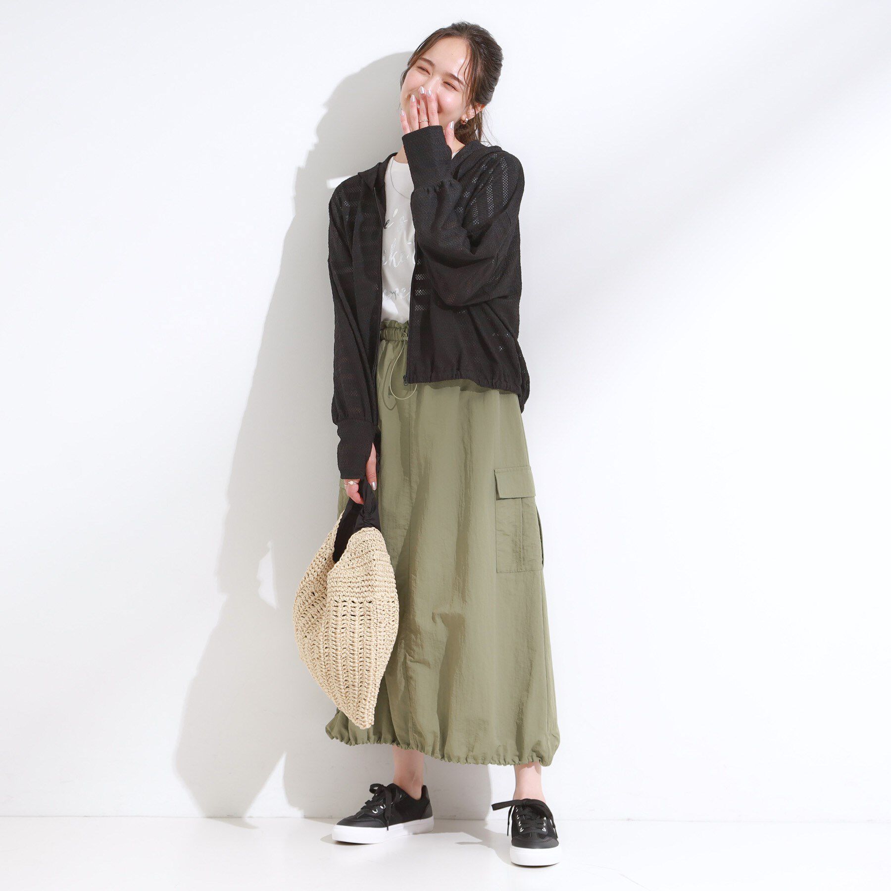 SHOO･LA･RUE「【UV/水陸両用】手の甲まで隠れる レースボーダー ラッシュガードパーカ」|カーディガン|