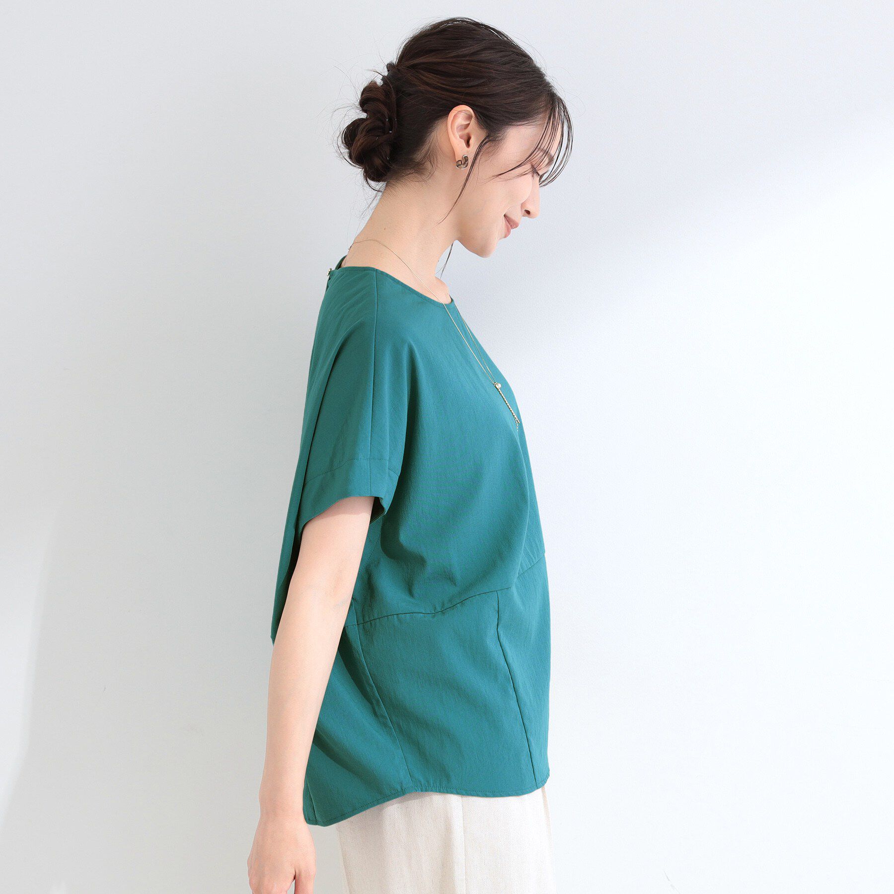 SHOO･LA･RUE「【洗濯機可/セットアップ可】軽凛(かろりん) シンプル上品 ひんやり切替コクーントップス」|Tシャツ・カットソー|