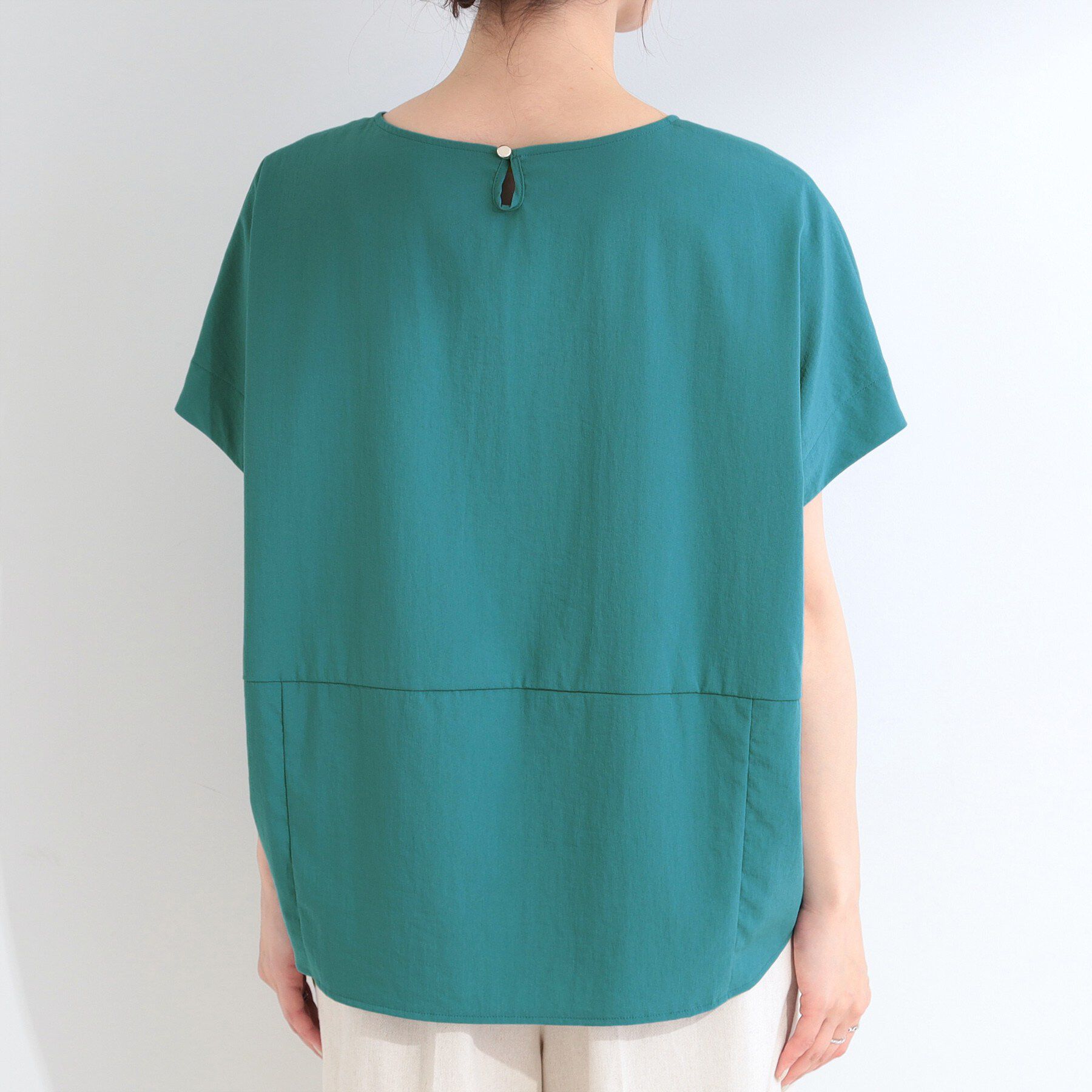SHOO･LA･RUE「【洗濯機可/セットアップ可】軽凛(かろりん) シンプル上品 ひんやり切替コクーントップス」|Tシャツ・カットソー|