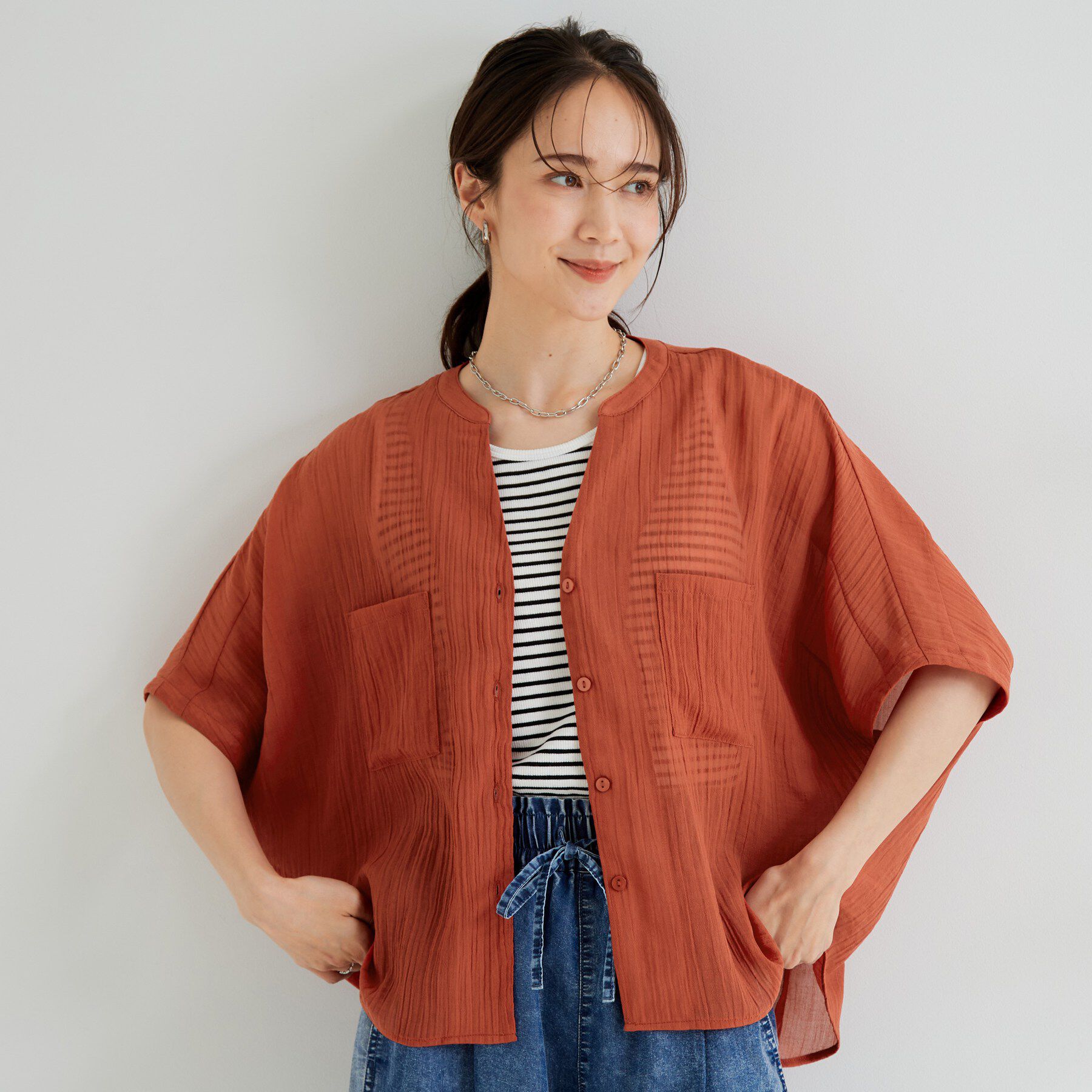 SHOO･LA･RUE「【洗濯機可/選べる6色】程よいシアー感が涼し気 ゆったりワッシャードルマンブラウス」|シャツ・ブラウス|