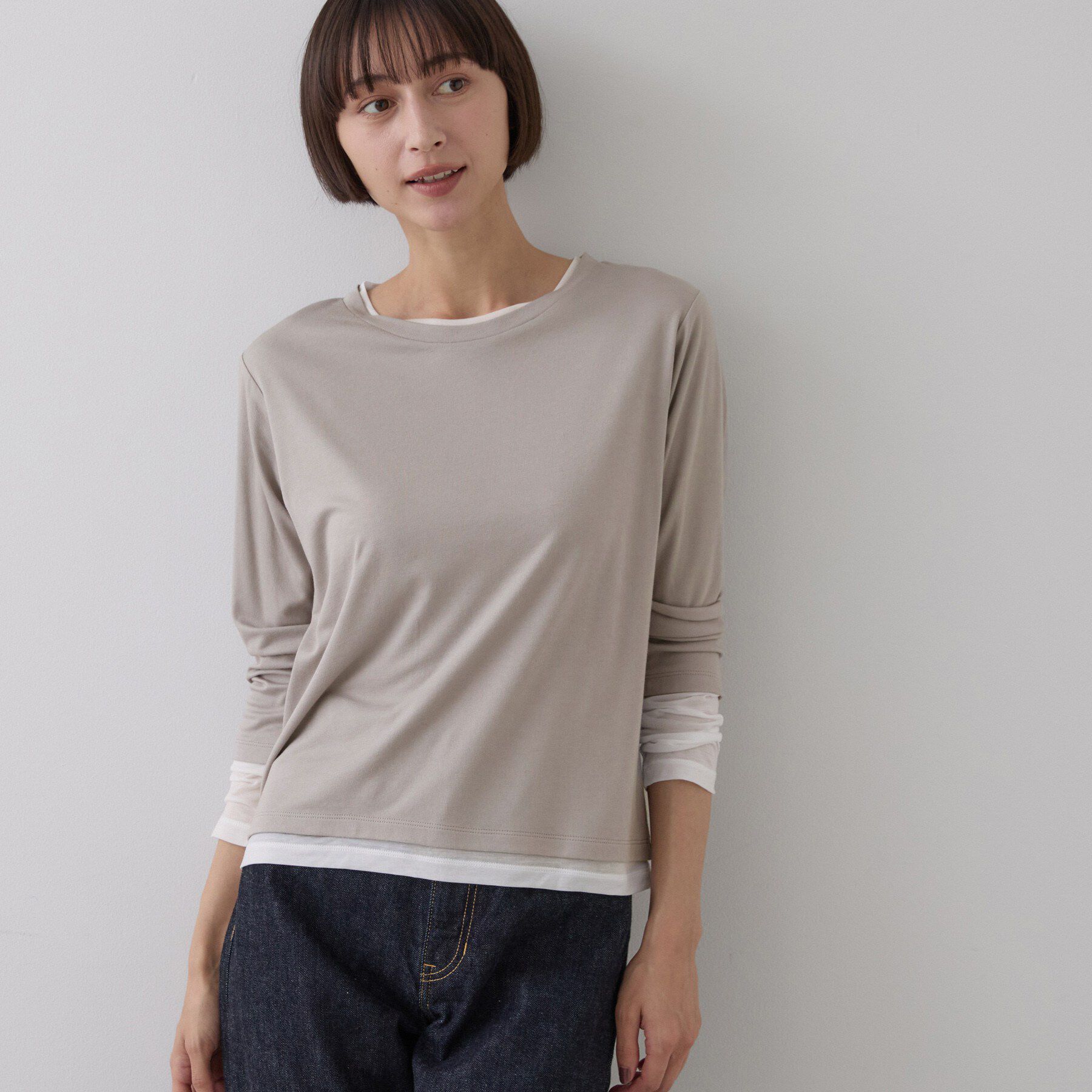 Dessin「【調温機能】シアーリブプルオーバー」|Tシャツ・カットソー|グレー(512)