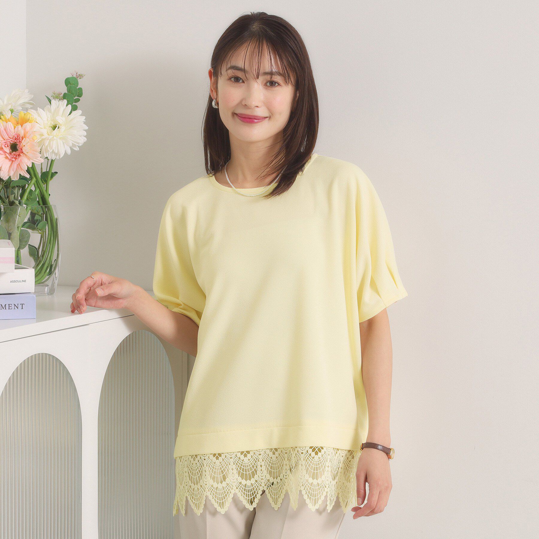 ITS&rsquo;DEMO「【洗濯機OK】裾レースプルオーバー」|Tシャツ・カットソー|ライトイエロー(03