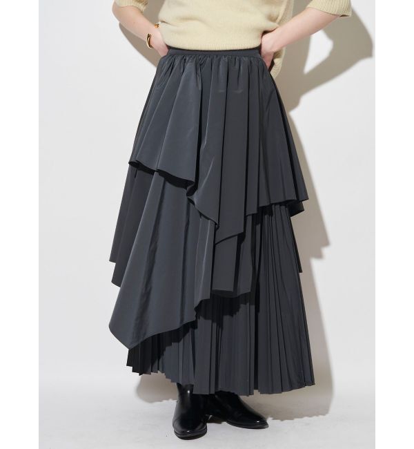 ELENDEEK「ASYMMETRY PLEAT MIX SK」|スカート|チャコールグレー