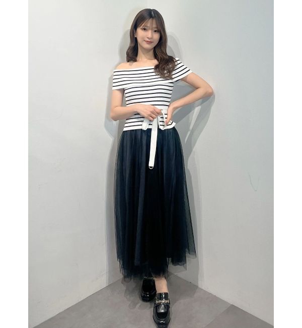 MERCURYDUO「オフショルチュールドッキングニットワンピース」|ワンピース|