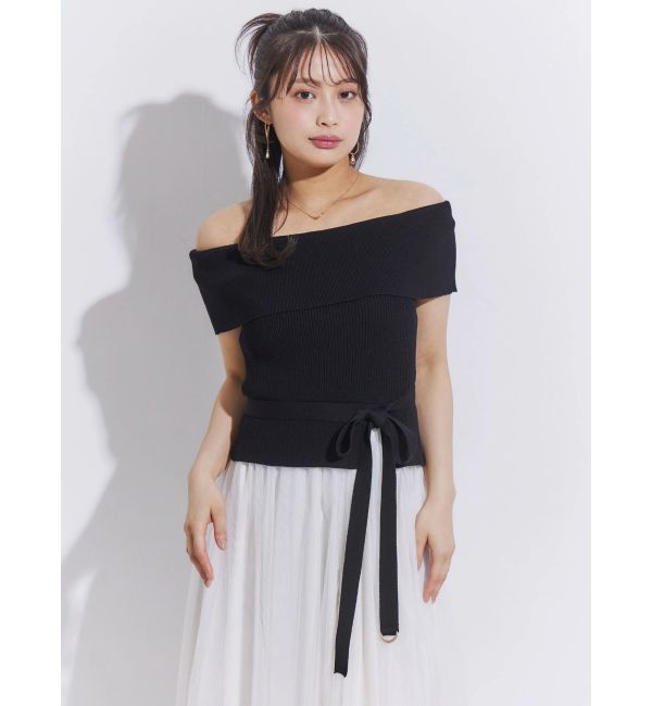 MERCURYDUO「オフショルチュールドッキングニットワンピース」|ワンピース|