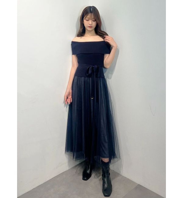 MERCURYDUO「オフショルチュールドッキングニットワンピース」|ワンピース|
