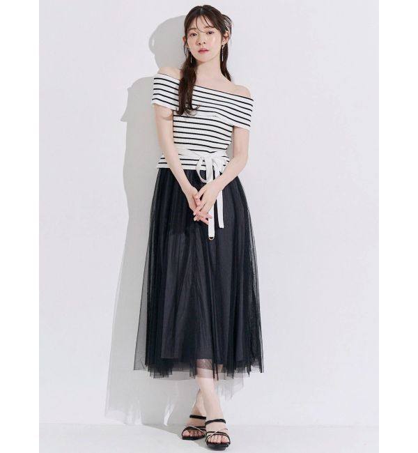 MERCURYDUO「オフショルチュールドッキングニットワンピース」|ワンピース|