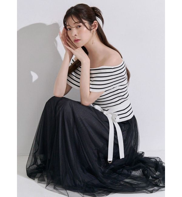 MERCURYDUO「オフショルチュールドッキングニットワンピース」|ワンピース|
