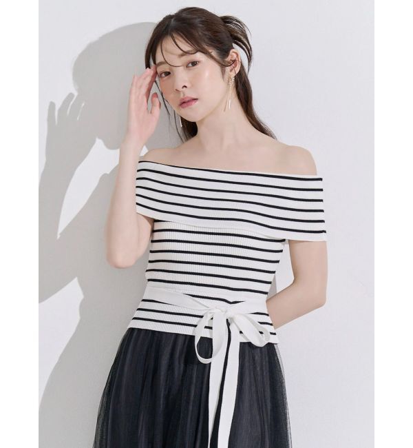 MERCURYDUO「オフショルチュールドッキングニットワンピース」|ワンピース|