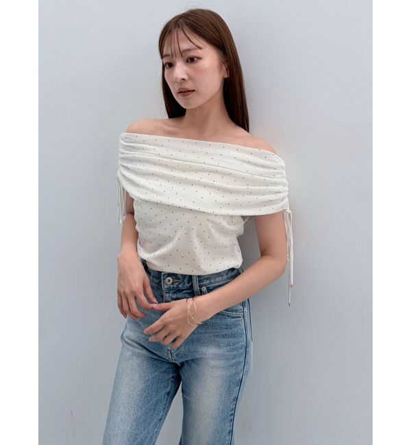 LAGUNAMOON「テキタイルオフショルドロストトップス」|Tシャツ・カットソー|アイボリー