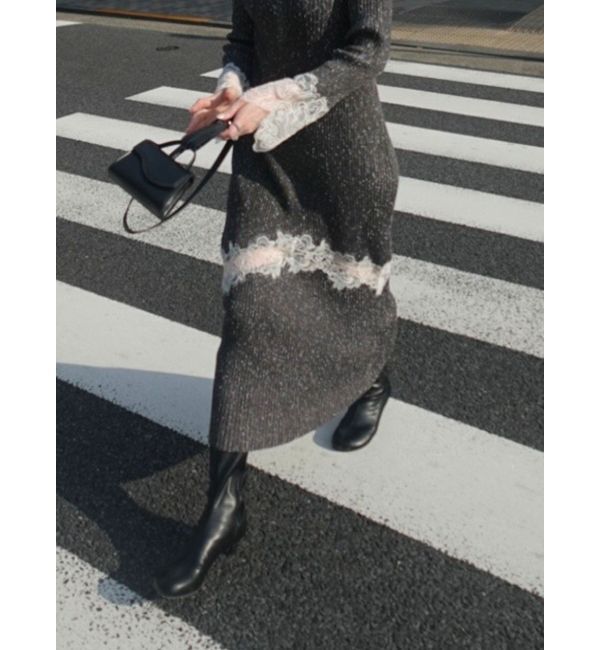 LAGUNAMOON「レースデザインニットワンピース」|ワンピース|