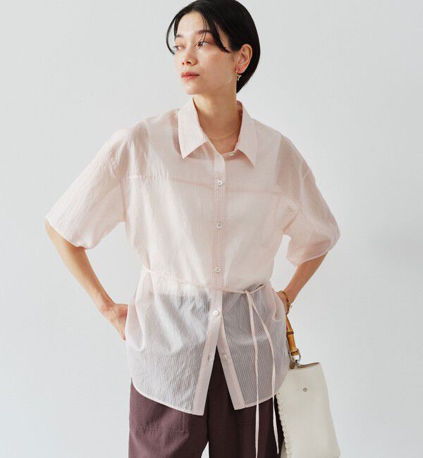 UNITED ARROWS green label relaxing「［size SHORTあり］リボンハイウエストシャツ」|シャツ・ブラウス|LT.PINK
