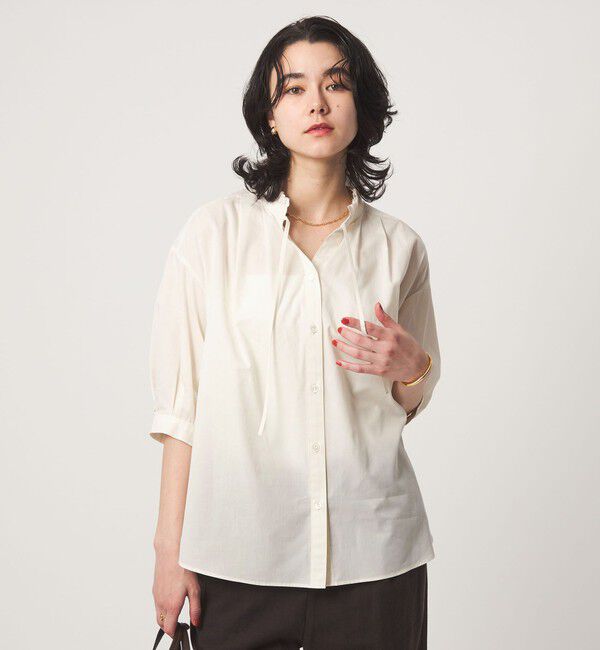 UNITED ARROWS green label relaxing「フリル ネック ショートスリーブ ブラウス」|シャツ・ブラウス|OFF WHITE