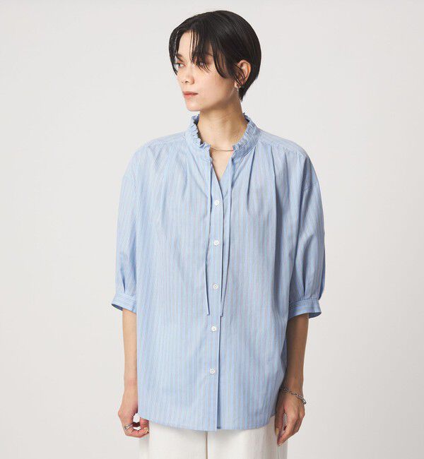 UNITED ARROWS green label relaxing「フリル ネック ショートスリーブ ブラウス」|シャツ・ブラウス|