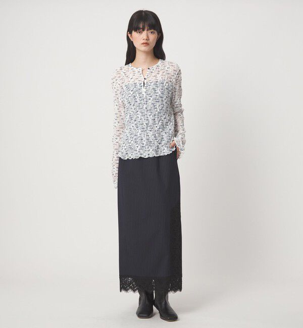 EMMEL REFINES「＜EMMEL REFINES＞EM レースストライプ Iライン スカート」|スカート|