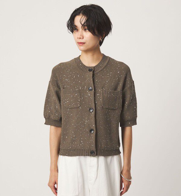 UNITED ARROWS green label relaxing「ハーフスリーブ スパンコール ニット カーディガン」|カーディガン|