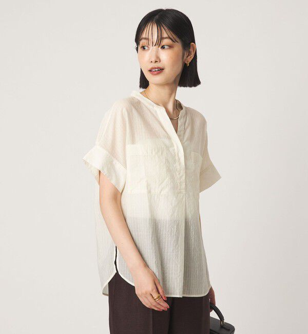 UNITED ARROWS green label relaxing「シアー ストライプ ポケット ショートスリーブ ブラウス」|シャツ・ブラウス|