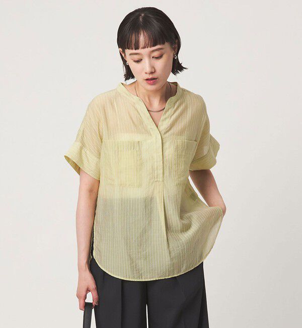 UNITED ARROWS green label relaxing「シアー ストライプ ポケット ショートスリーブ ブラウス」|シャツ・ブラウス|