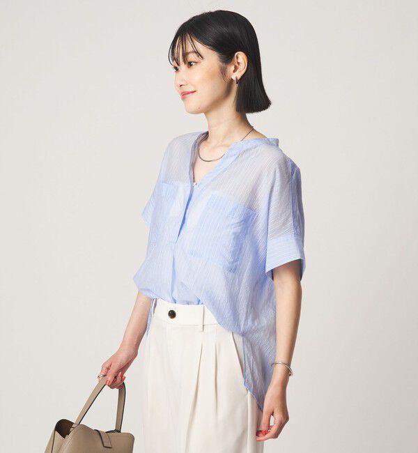 UNITED ARROWS green label relaxing「シアー ストライプ ポケット ショートスリーブ ブラウス」|シャツ・ブラウス|