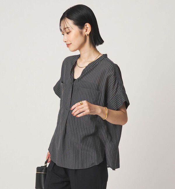 UNITED ARROWS green label relaxing「シアー ストライプ ポケット ショートスリーブ ブラウス」|シャツ・ブラウス|