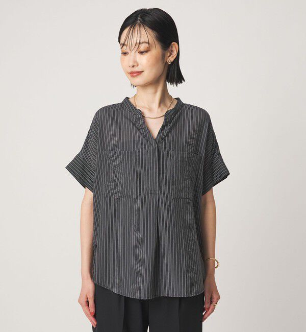 UNITED ARROWS green label relaxing「シアー ストライプ ポケット ショートスリーブ ブラウス」|シャツ・ブラウス|